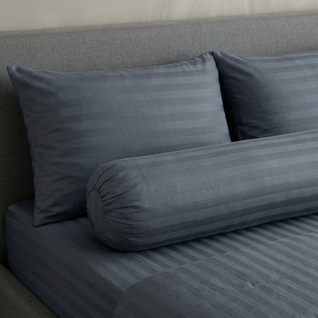 Bộ Drap Ga Gối Cotton Poly Cao Cấp Sọc Satin Sang Trọng - 3 Màu: Xám Đậm, Nâu Khaki, Xám Nhạt - Đầy Đủ Kích Thước